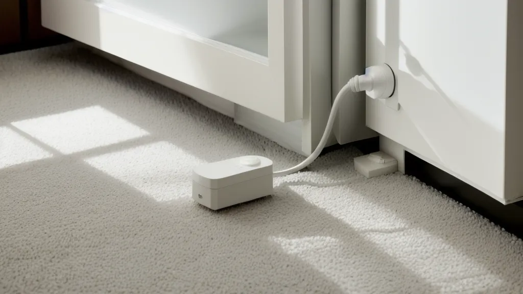 Luz con sensor de movimiento iluminando el suelo de un pasillo oscuro para seguridad.