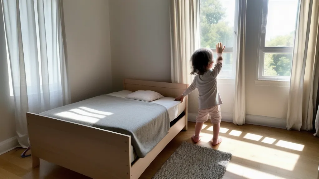 Mano instalando una luz LED magnética debajo del marco de una cama de adulto mayor.